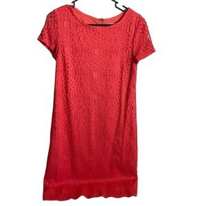 Chico’s Coral Crochet Lace Sheath Dress Size 0 (XS)